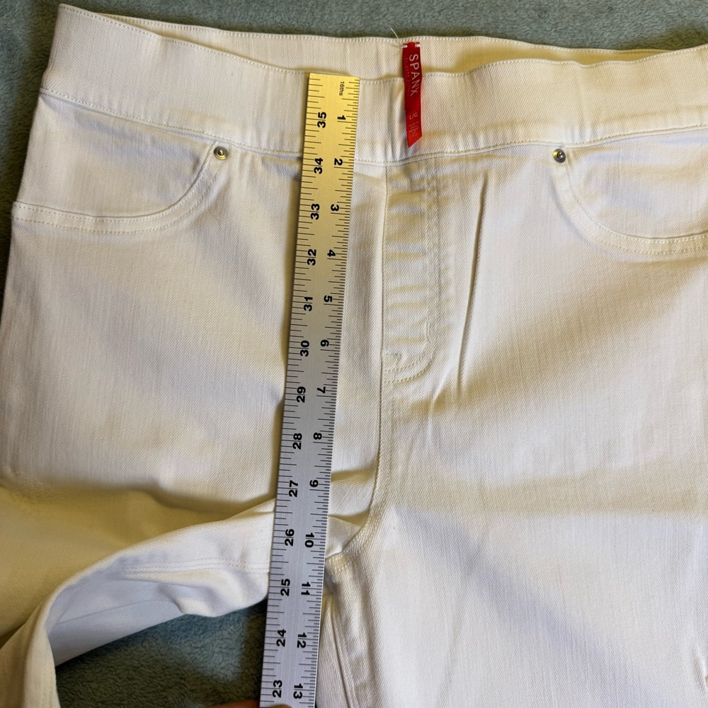 Women's Spanx White Denim Ankle Jeggings Size L Distressed Raw Hem - Picture 8 of 11